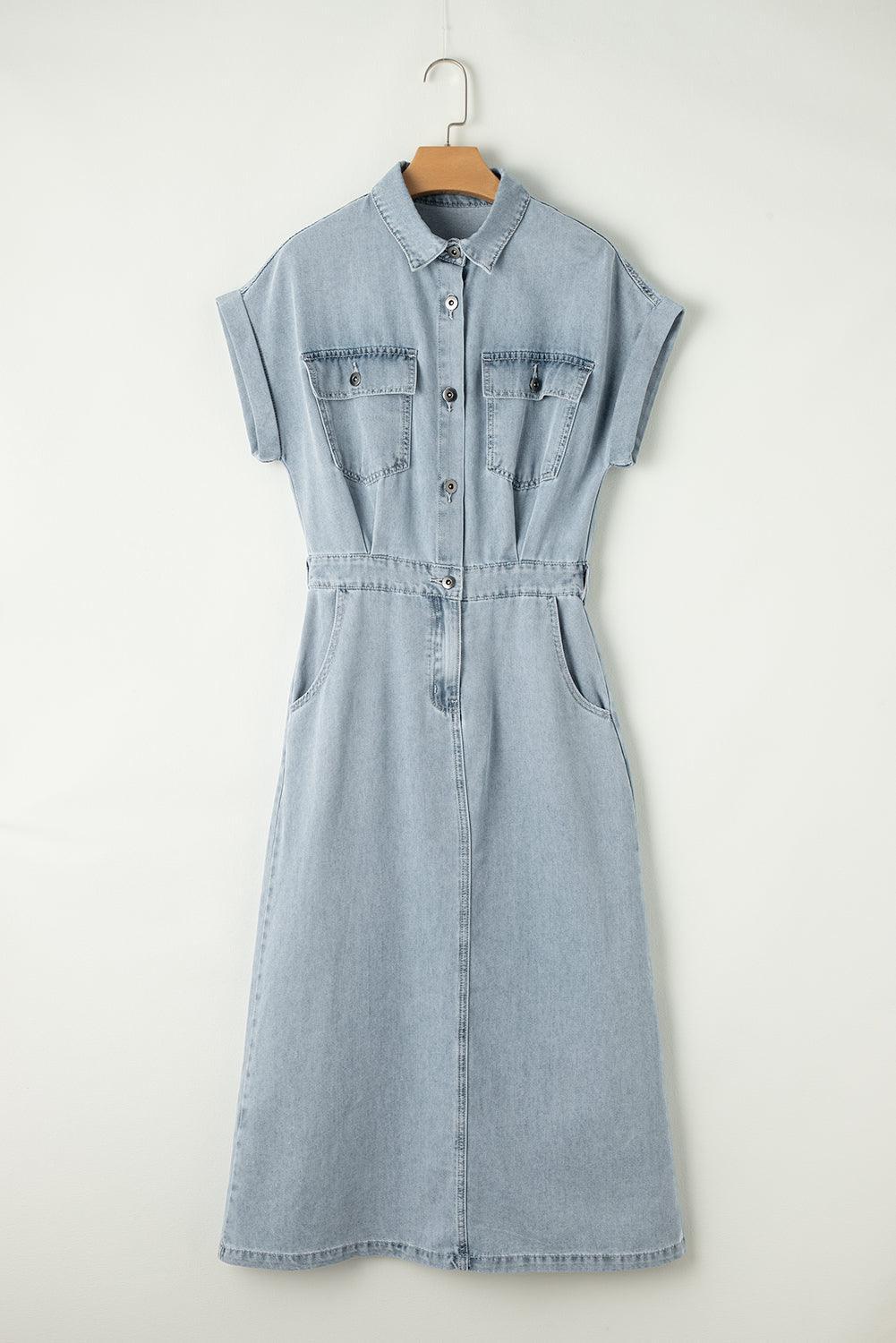 Lynor™ | Elegant Denim Dress – Short Batwing Sleeves