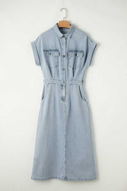 Lynor™ | Elegant Denim Dress – Short Batwing Sleeves