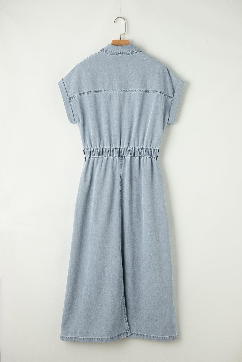 Lynor™ | Elegant Denim Dress – Short Batwing Sleeves