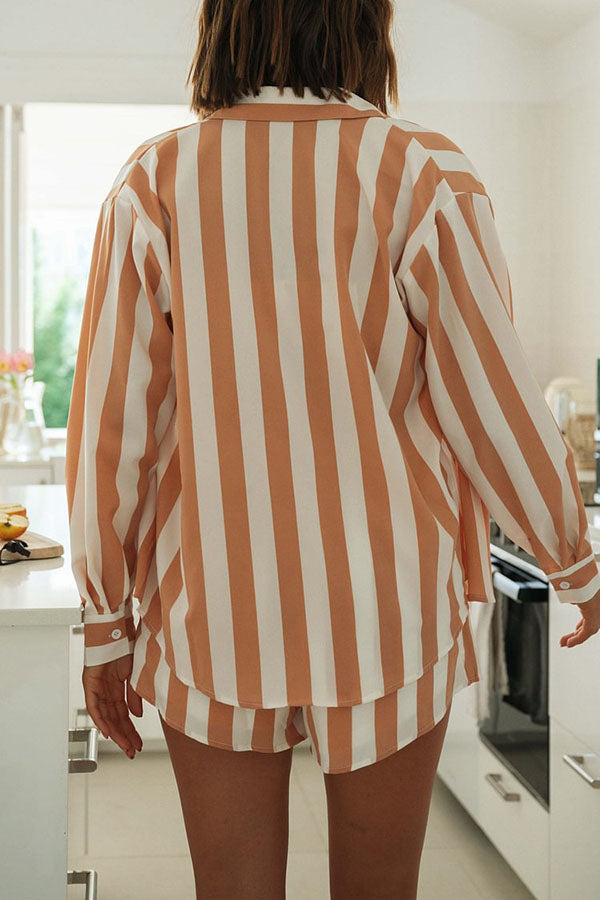 Lynor™ | Loose Shirt, Triangle Top & Elastic Waist Shorts Striped Set