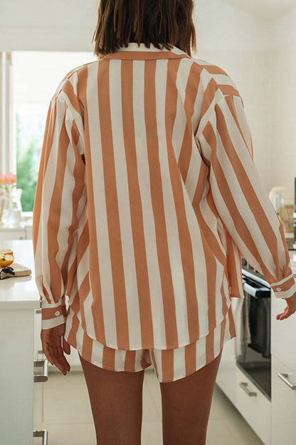 Lynor™ | Loose Shirt, Triangle Top & Elastic Waist Shorts Striped Set