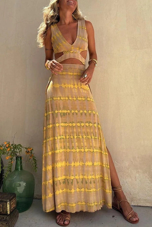 Lynor™ | Long Dress Slit & Cut-Out Details (Yellow)