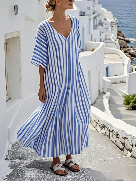 Lynor™ | Cotton-Linen Vacation Dress Stripe Pattern