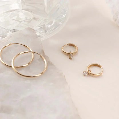 Lynor™ | Moonbeam Stone Hoop Earrings – Radiant 14K Gold with Celestial Charm