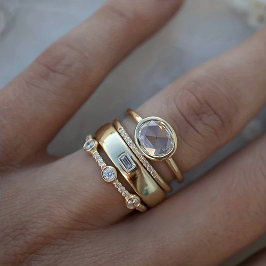 Lynor™ | Vintage Gold & Zirconia Ring Set – Timeless Sparkle in Every Piece