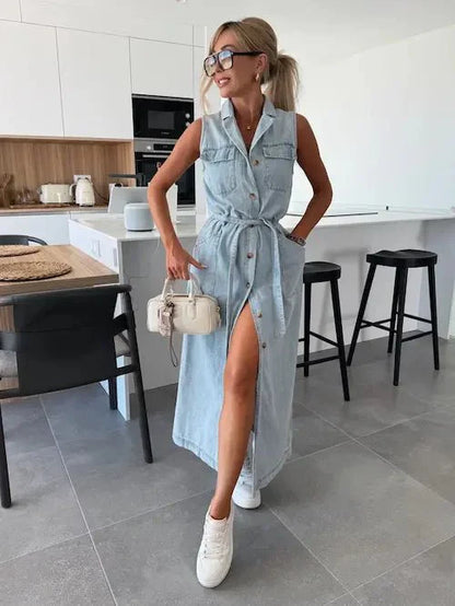 Lynor™ | Flowy Denim Maxi Dress
