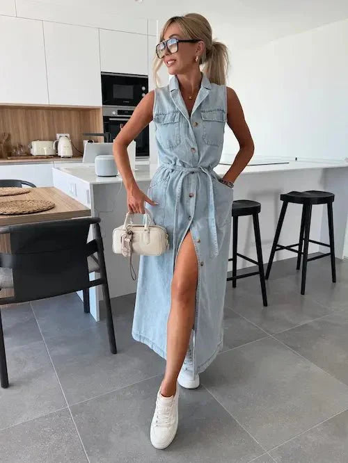 Lynor™ | Flowy Denim Maxi Dress