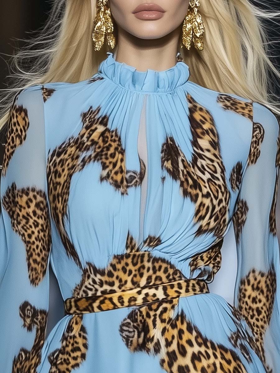 Lynor™ | Elegant Personality Leopard Print Light Blue Chiffon Mini Dress