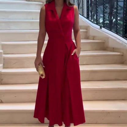 Lynor™ | V-Neck Midi Dress – Effortless Elegance with a Flattering Silhouette