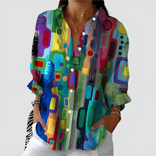 Lynor™ | Geometric Pattern Blouse – Modern Design with Stylish Edge
