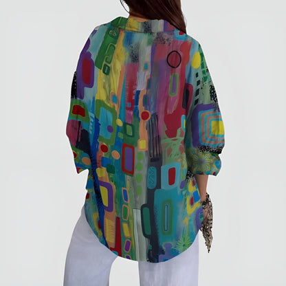 Lynor™ | Geometric Pattern Blouse – Modern Design with Stylish Edge