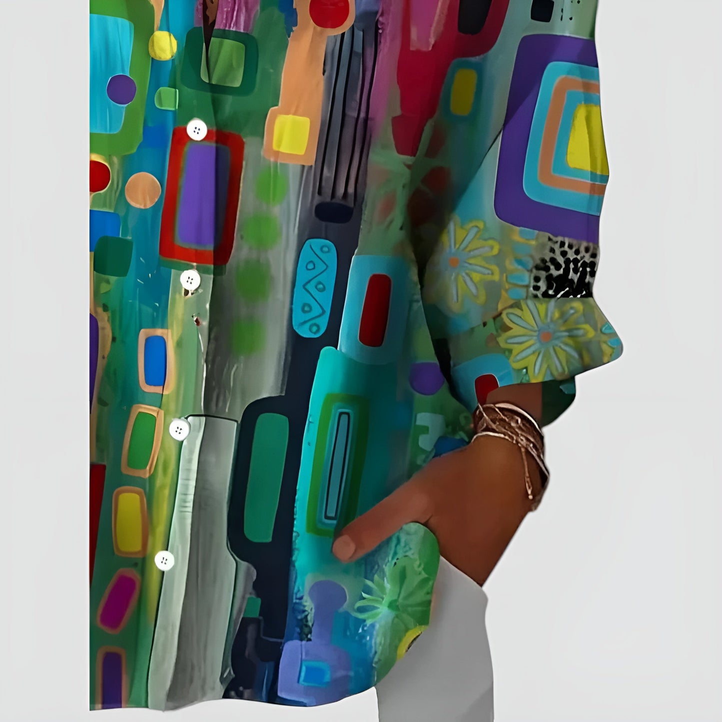 Lynor™ | Geometric Pattern Blouse – Modern Design with Stylish Edge